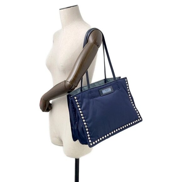 PRADA etiquette tote Nylon/Leather Navy/Light Blue - Picture 1 of 15